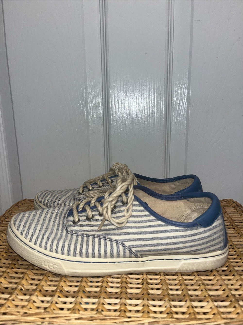 UGG Eyan II Canvas Sneakers in a blue and white striped nautical design